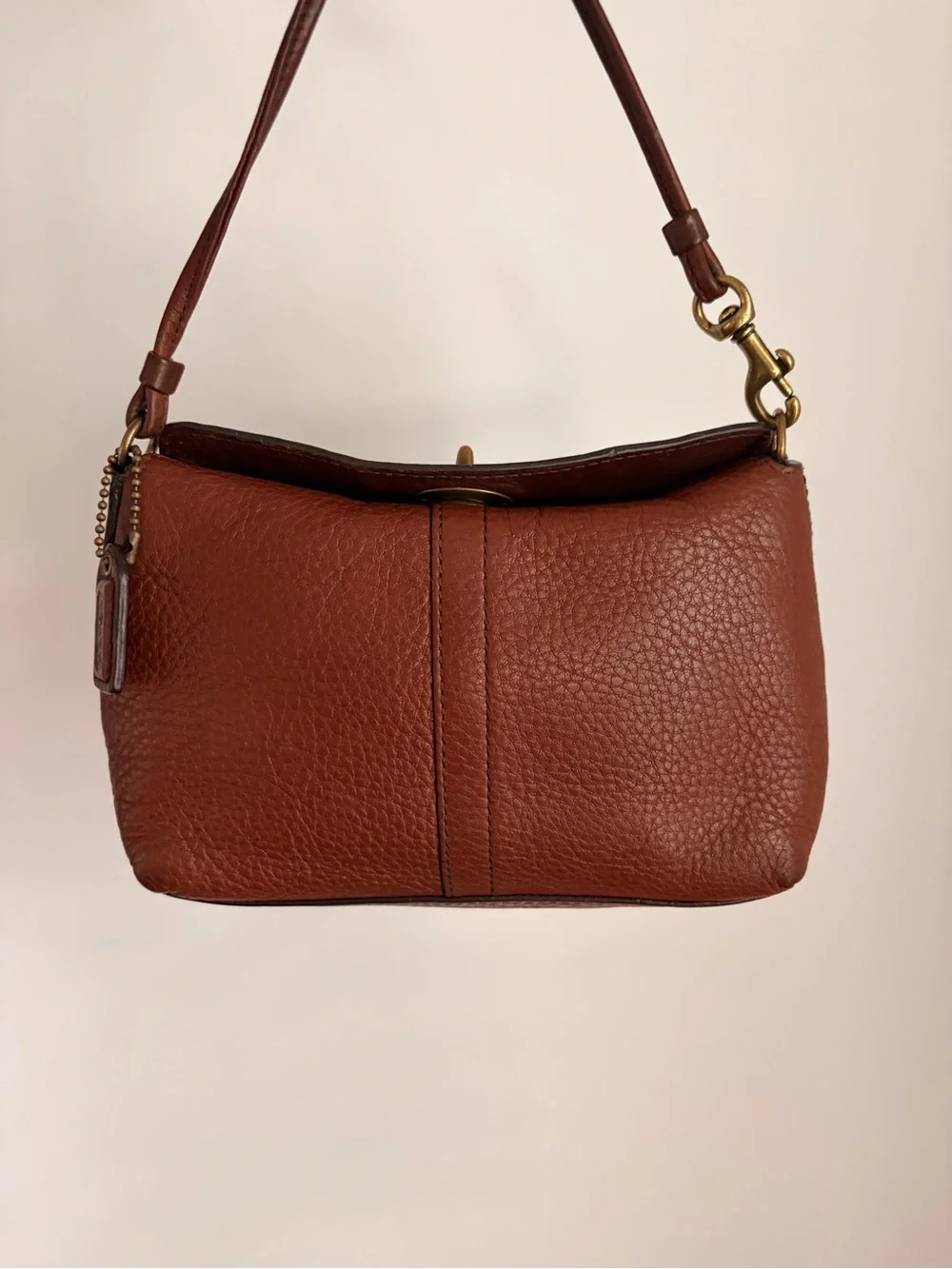 Coach Y2K Brown Pebbled Leather Brass Chelsea Turnlock Wristlet or Mini Purse